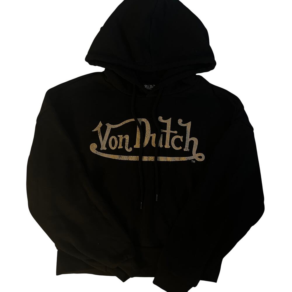 Von Dutch Black Cropped Hoodie - Size XS
